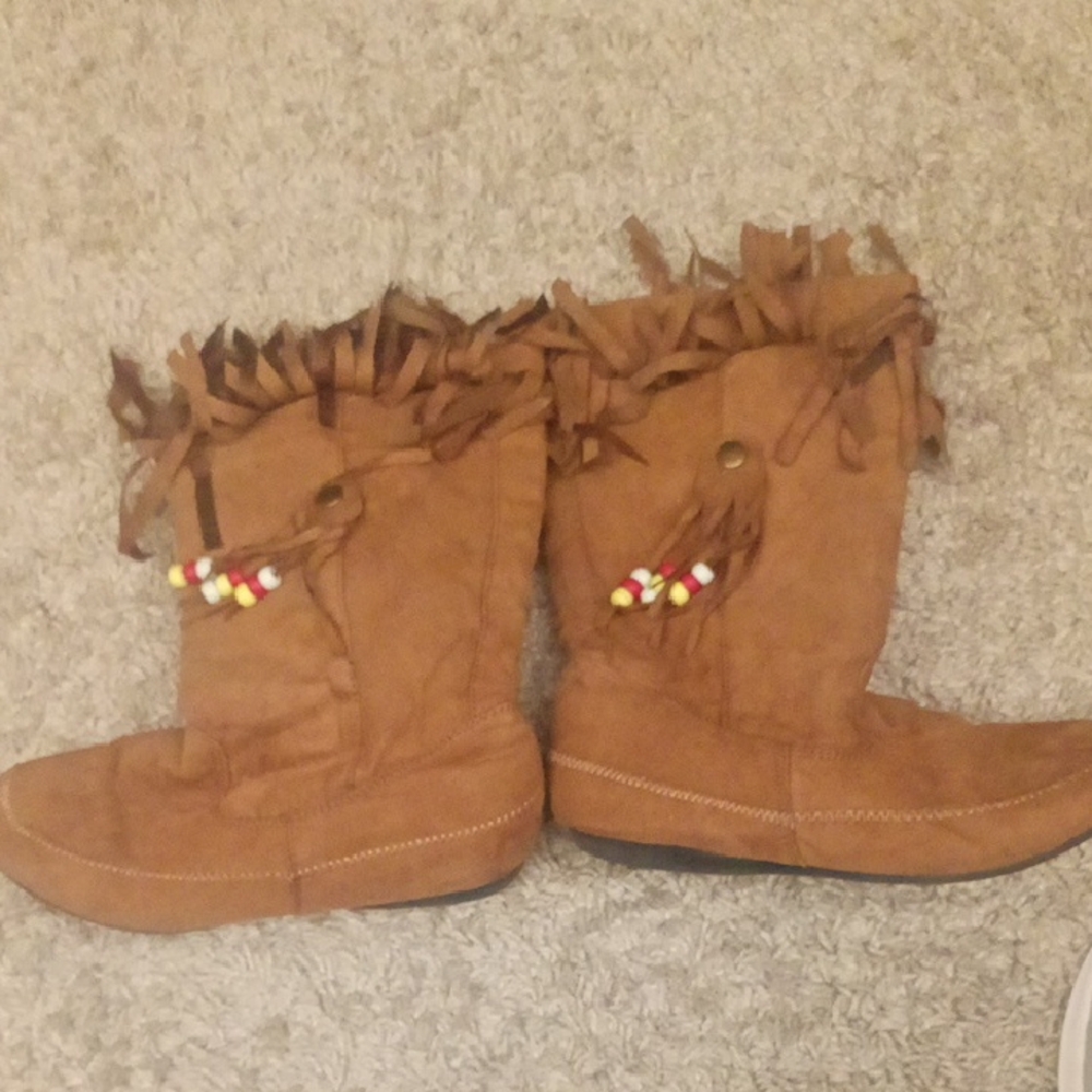 Brown Fringe Kids Boots